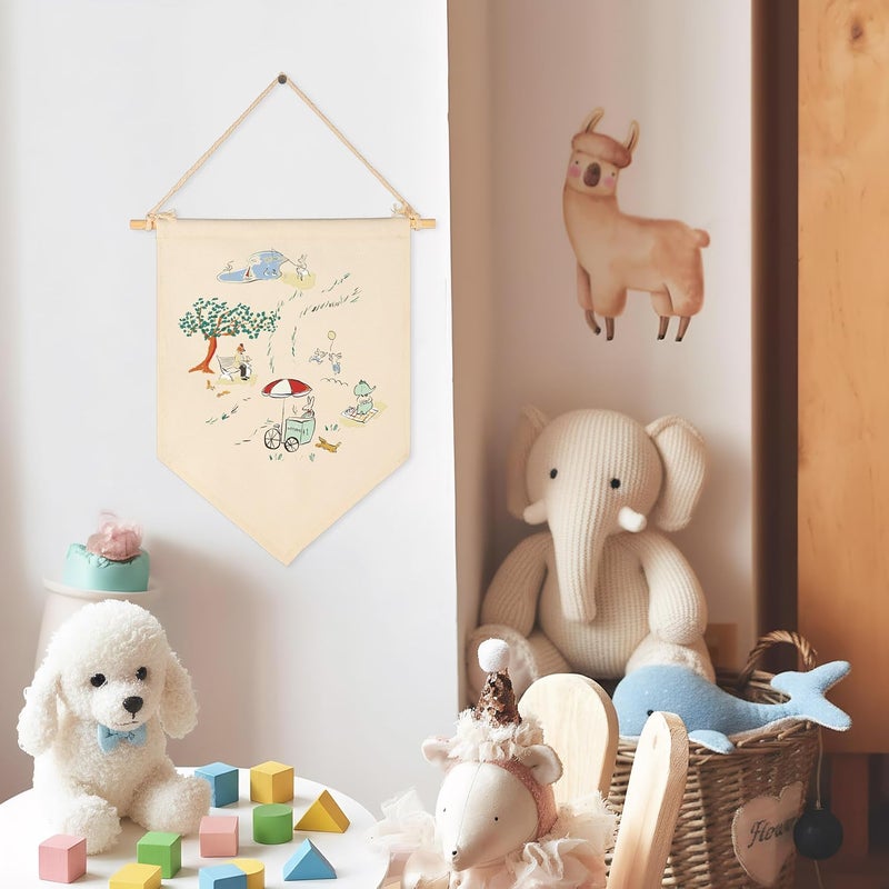Sioial Nursery Bedroom Above Crib Playroom Door Wall Decor Gift for Kid Girl Boy Teen Toddler-Baby,Shower Birthday-Vintage Canvas Banner Pennant Prints Poster Flag Wall Art Decor-Garden Theme - Image 3